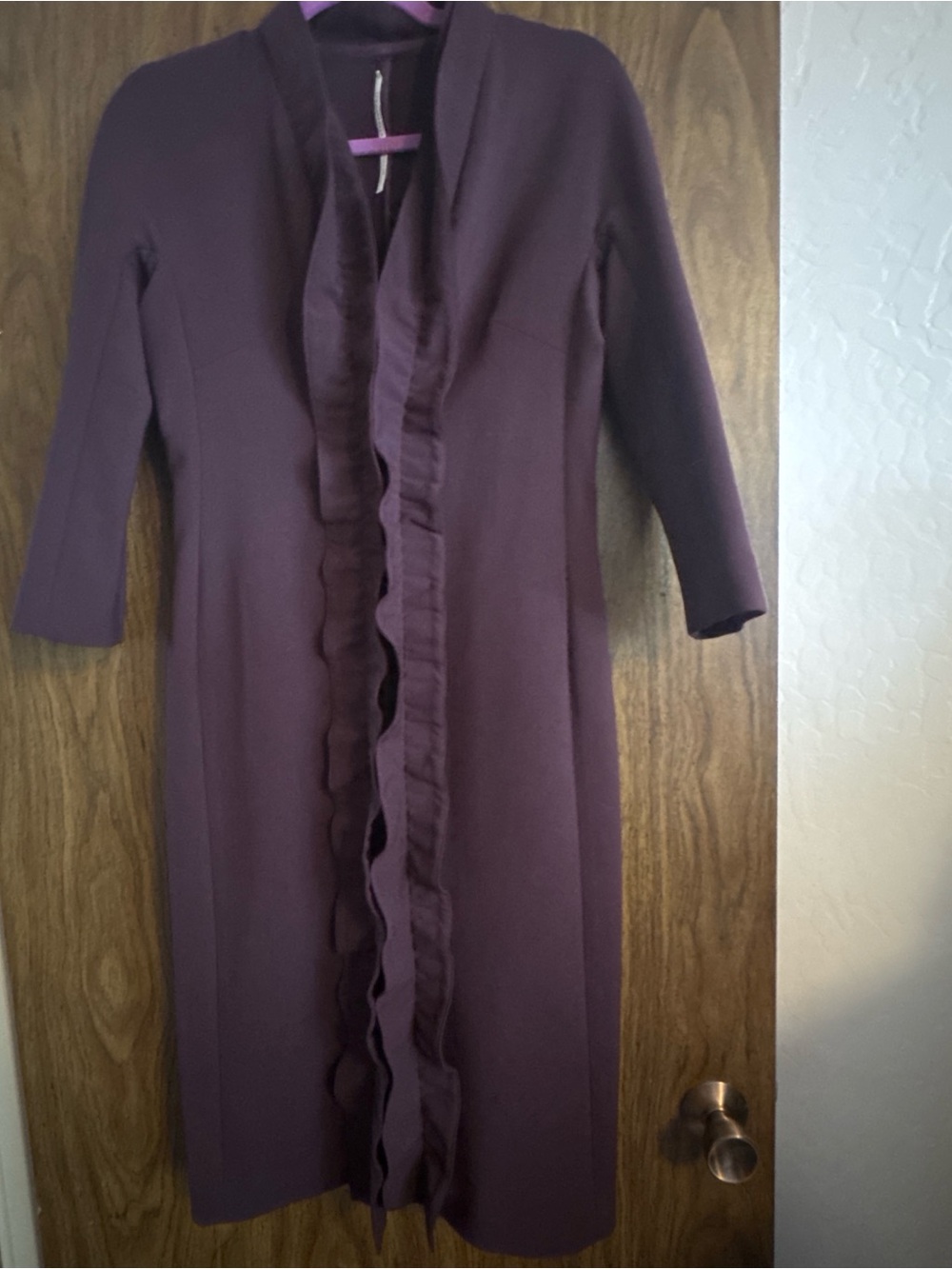 Midi Ruffle-Front Dress in Deep Plum